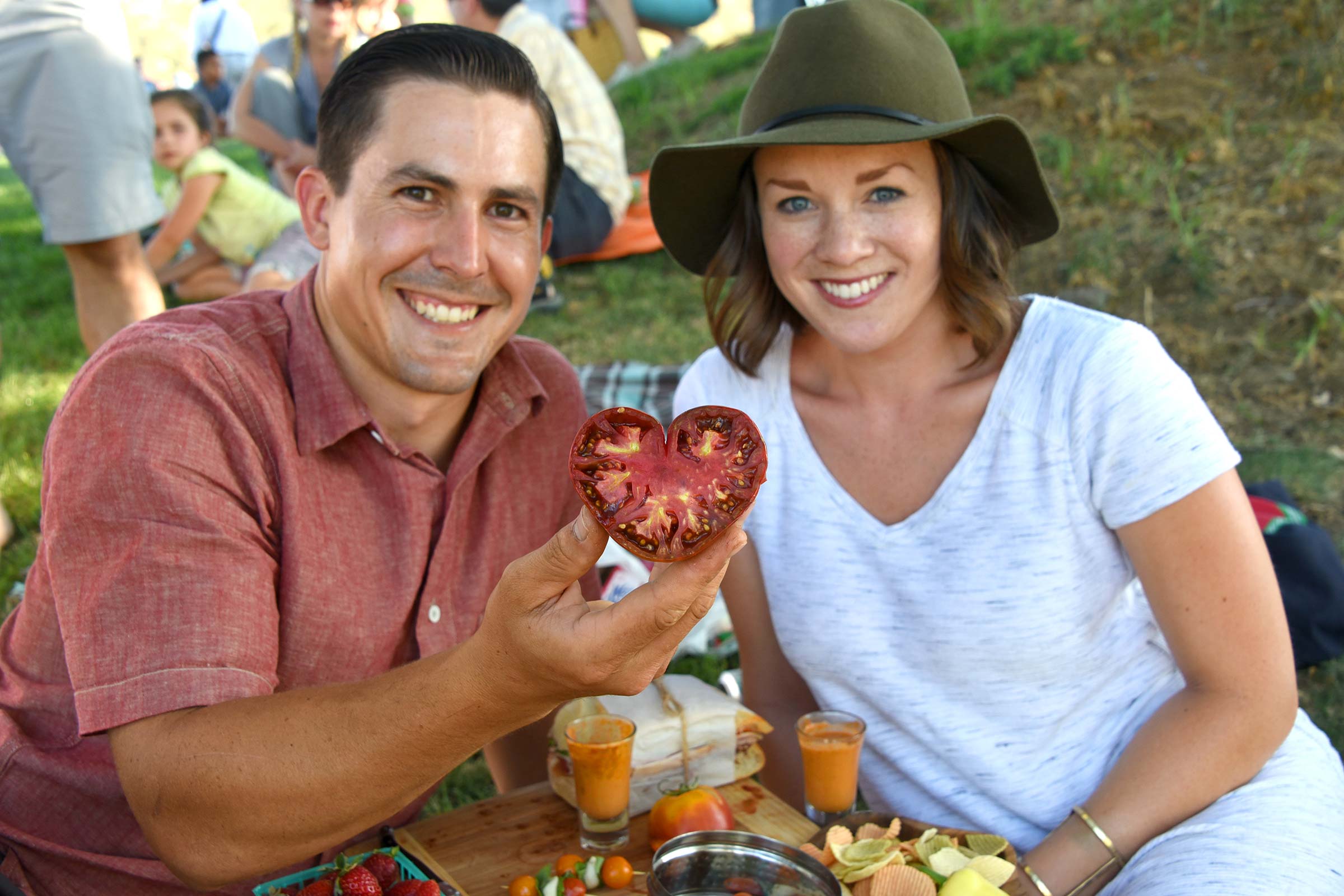 couple at farm picnic